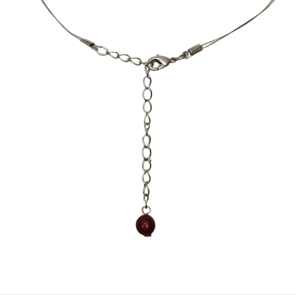 Dark Red Beaded Necklace, Earrings, and Bracelet - Picture 4 of 4